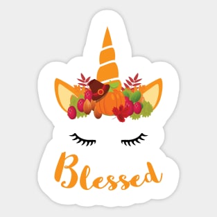 Unicorn Thanksgiving Women and Toddler Fall T-Shirt blessed Sticker